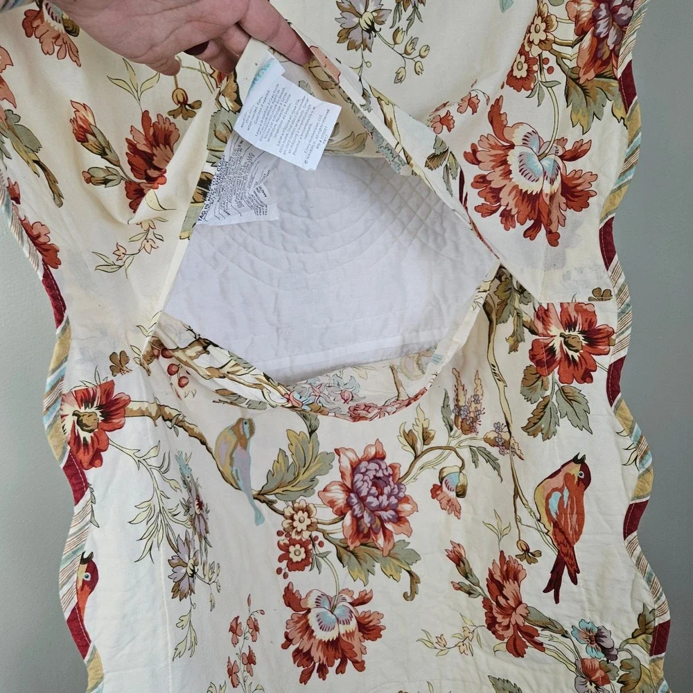 Waverly Charleston Chirp King Size Quilted Pillow Sham Ivory‎ Red Birds Floral